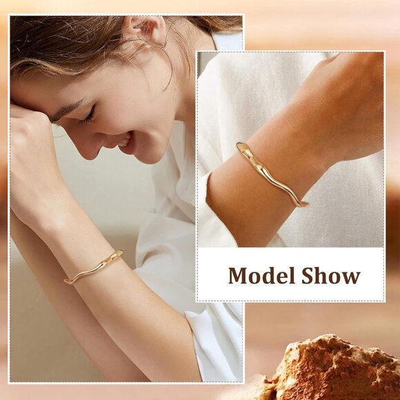 18K Gold Plated Cuff Bracelets for Women Open Adjustable Gold Cuff Bangle Bracel - Picture 5 of 6